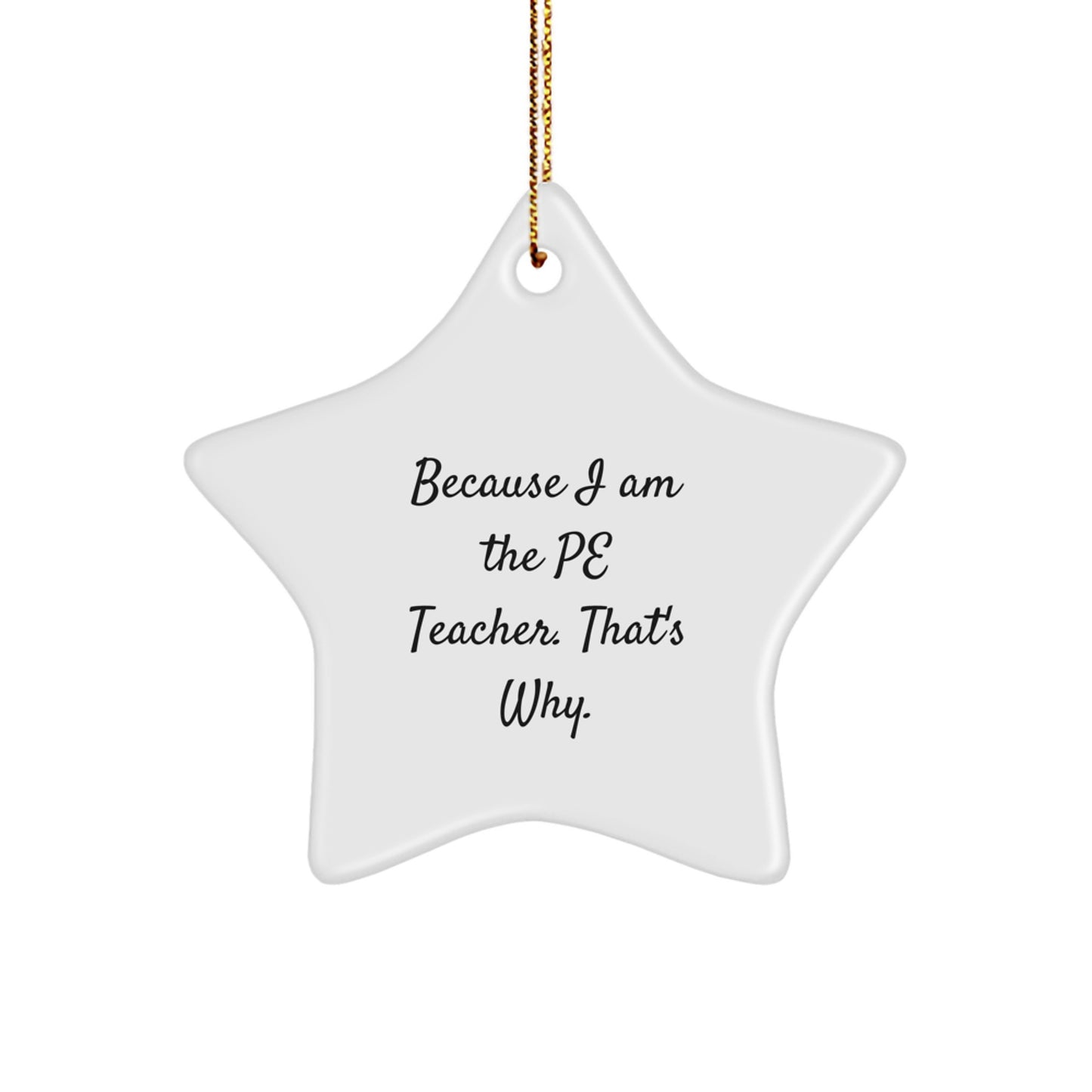 Funny PE Teacher Gifts from Friends, Cute Star Ornament for PE Teacher, Because I Am The PE Teacher. That's Why. Christmas Unique Gifts - Image 1