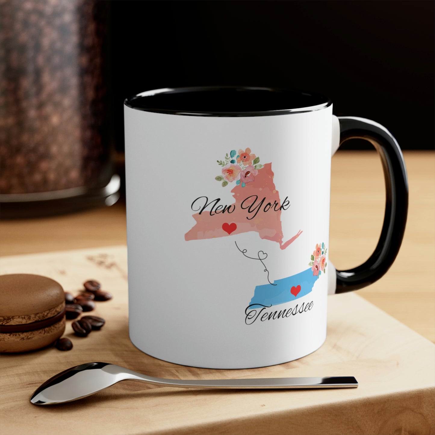 New York Tennessee Gifts | Long Distance State Two Tone Coffee Mug | State to State | Away From Hometown Family | Moving Away Mug