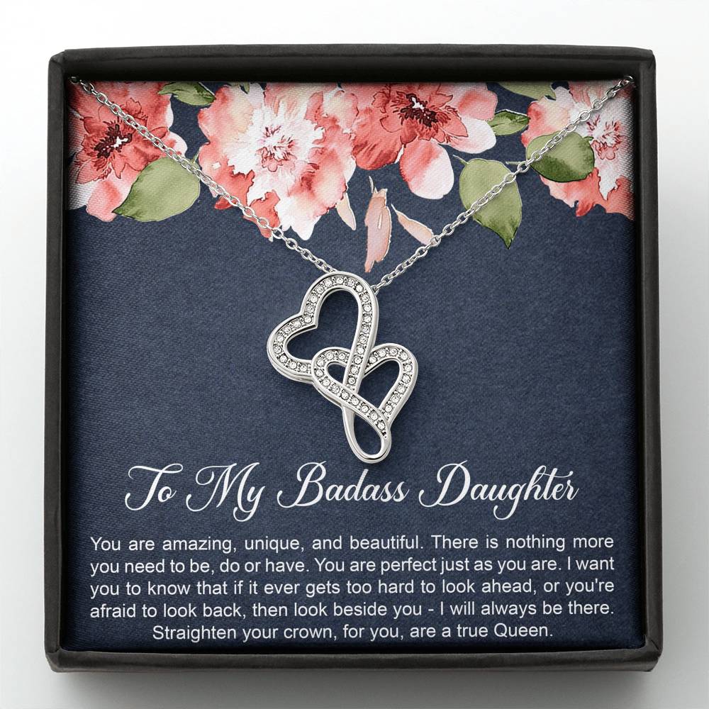To My Badass Daughter Gifts, You Are Amazing, Double Heart Necklace For Women, Birthday Present Idea From Mom