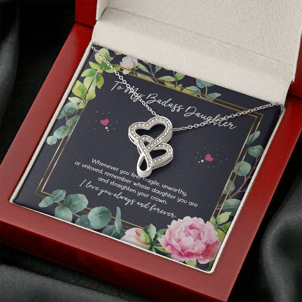 To My Badass Daughter Gifts, Whenever You Feel Fragile, Double Heart Necklace For Women, Birthday Present Ideas From Mom Dad