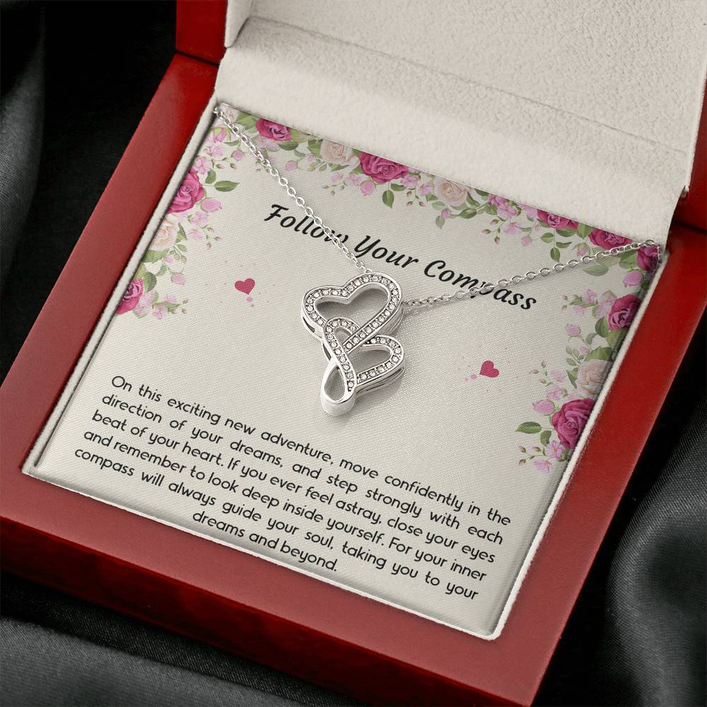 Graduation Gifts, Follow Your Compass, Double Heart Necklace For Women, College Preschool High School Graduation Present