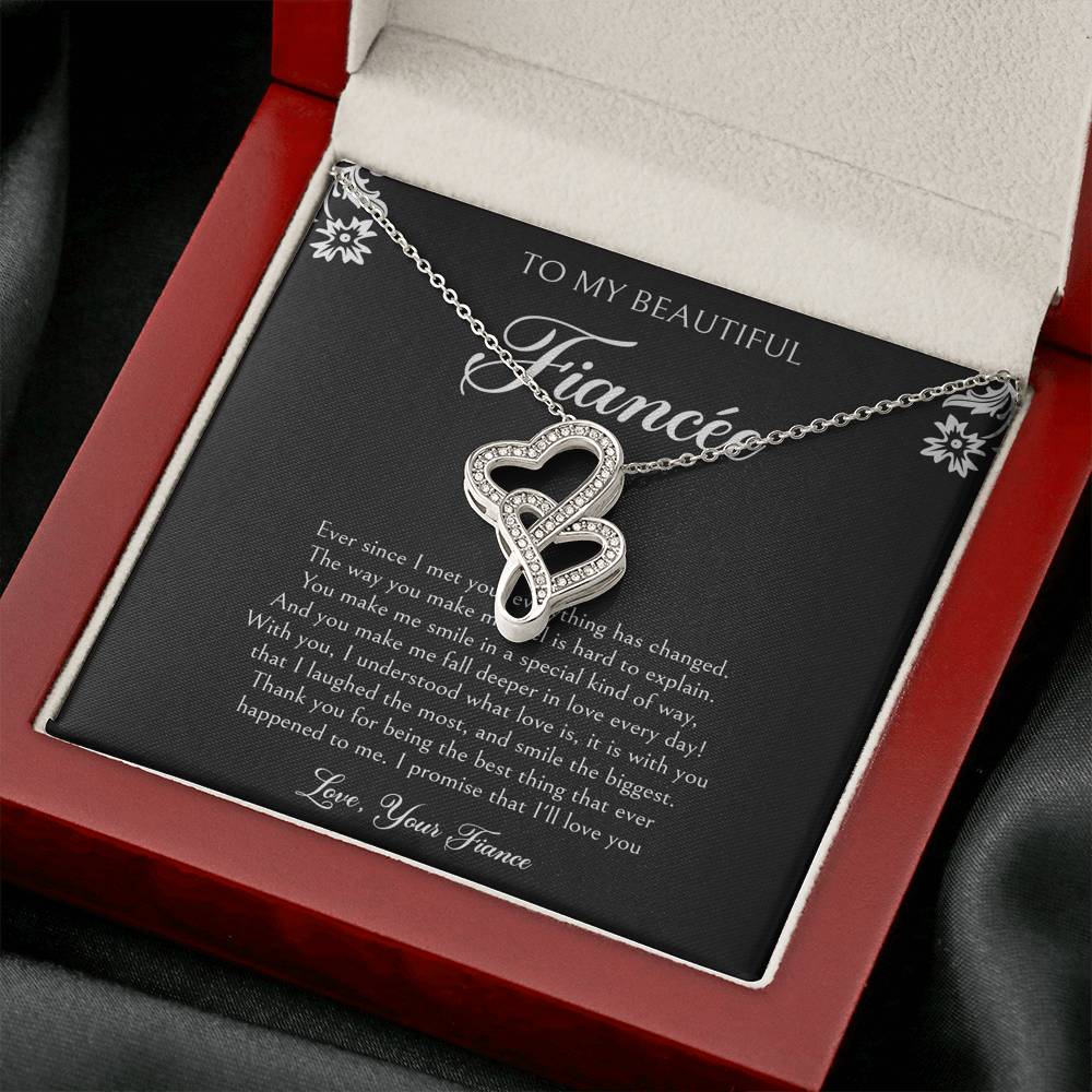To My Fiancée, I'll Love You Forever, Double Heart Necklace For Women, Anniversary Birthday Valentines Day Gifts From Fiancé