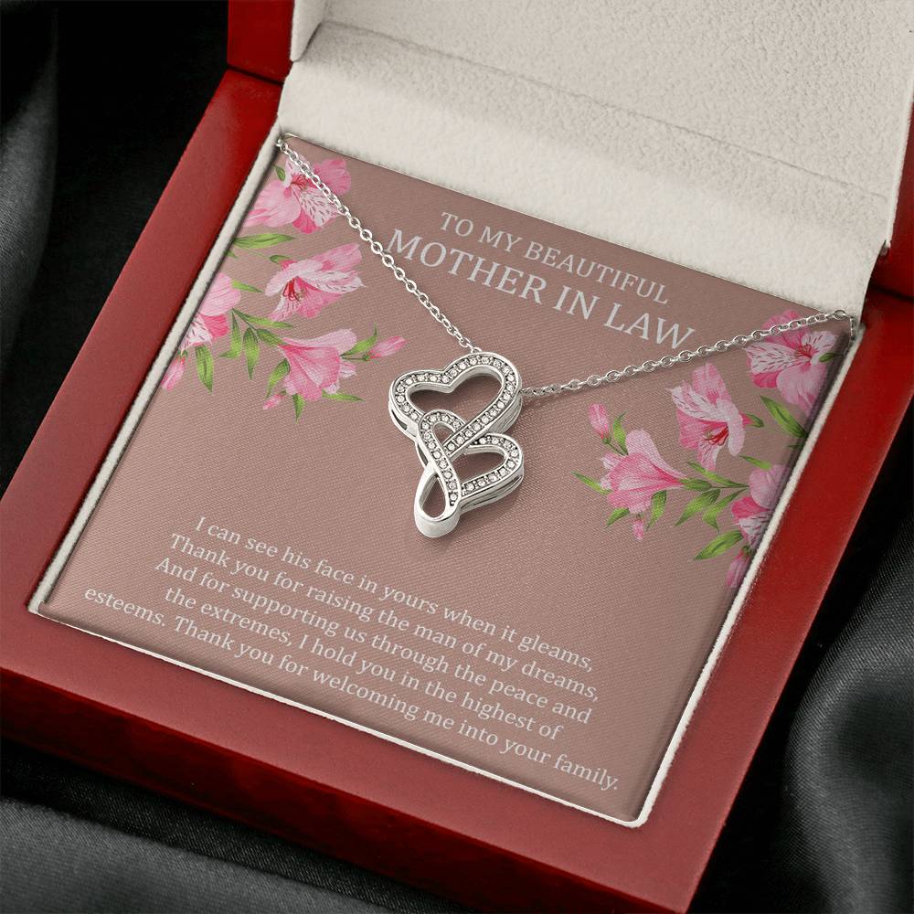 To My Mother-in-Law Gifts, I Can See His Face In Yours, Double Heart Necklace For Women, Birthday Mothers Day Present From Daughter-in-law