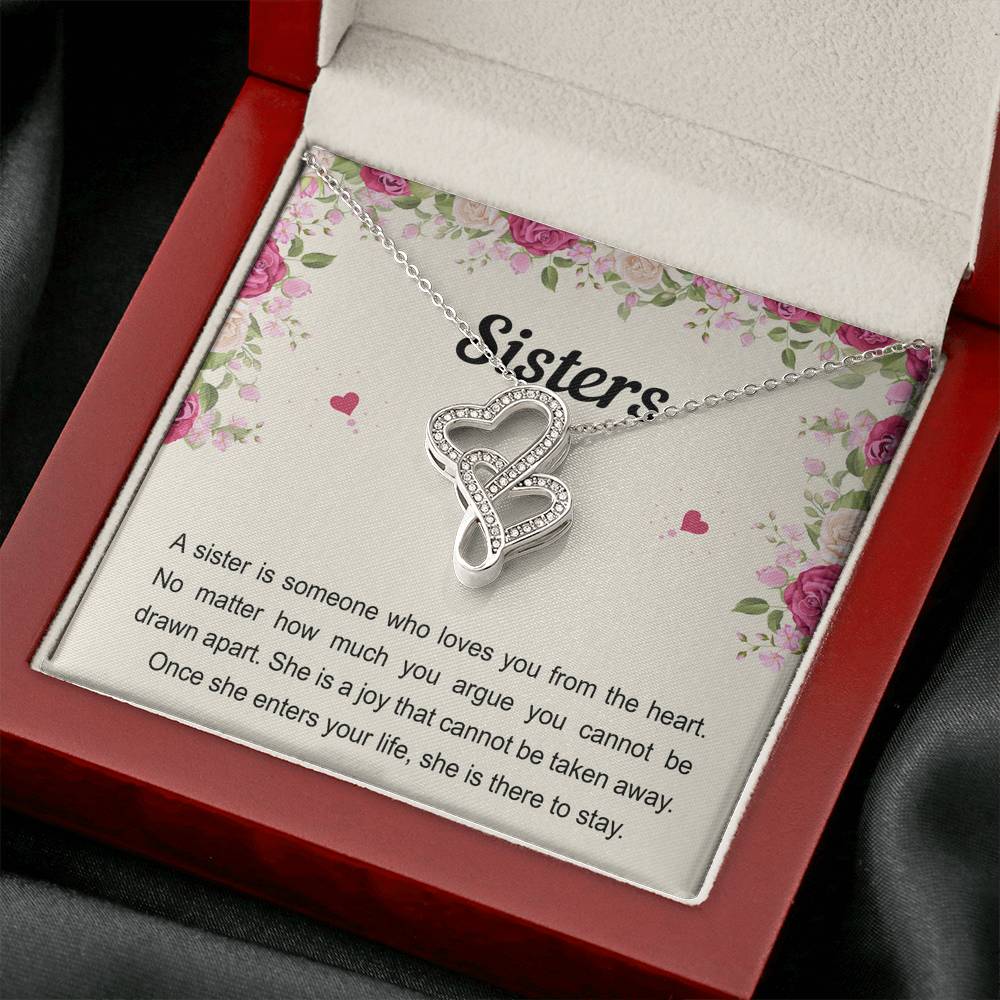 To My Sister Gifts, Someone Who Loves You From The Heart, Double Heart Necklace For Women, Birthday Present Idea From Sister Brother