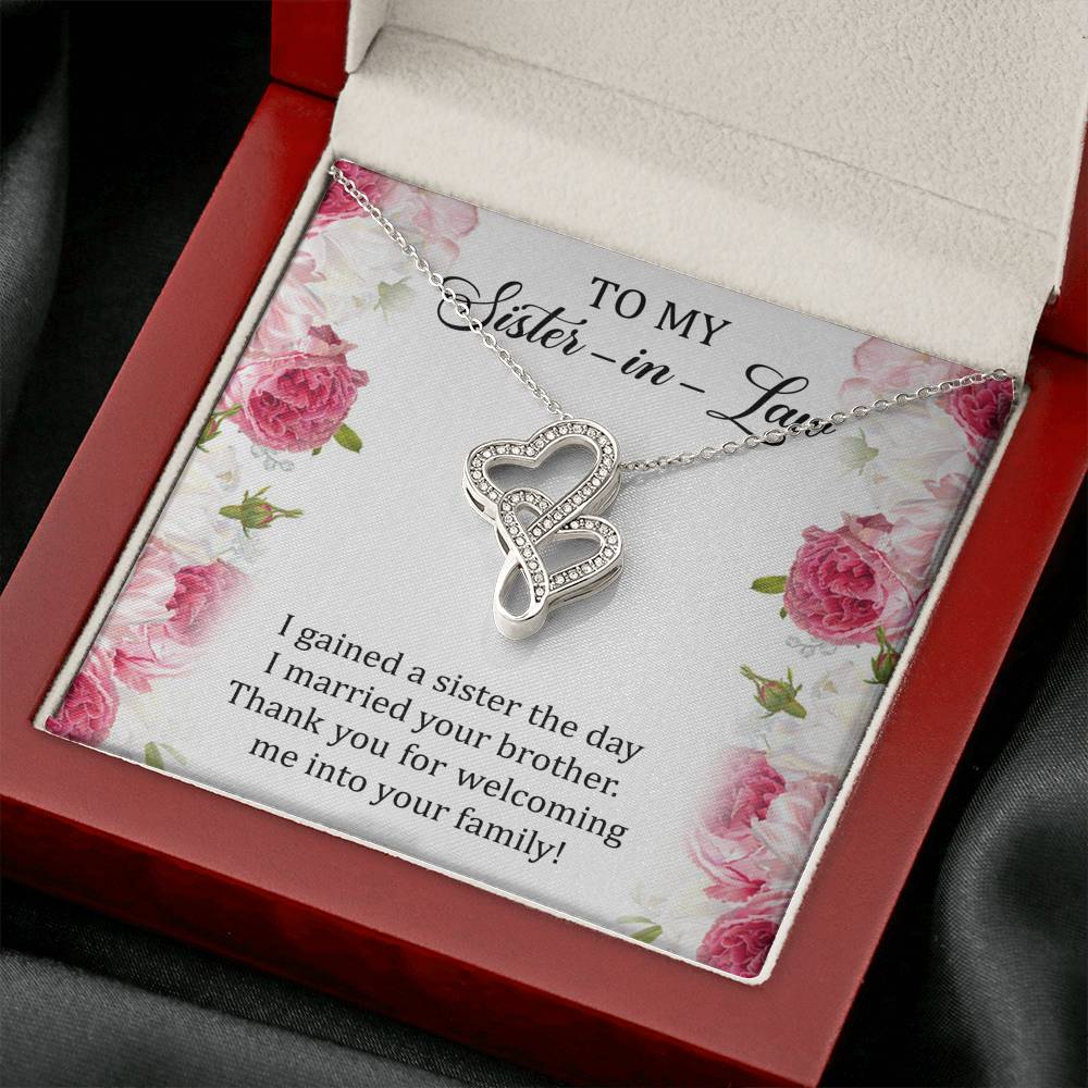 To My Sister-in-law Gifts, I Gained A Sister, Double Heart Necklace For Women, Birthday Present Idea From Sister
