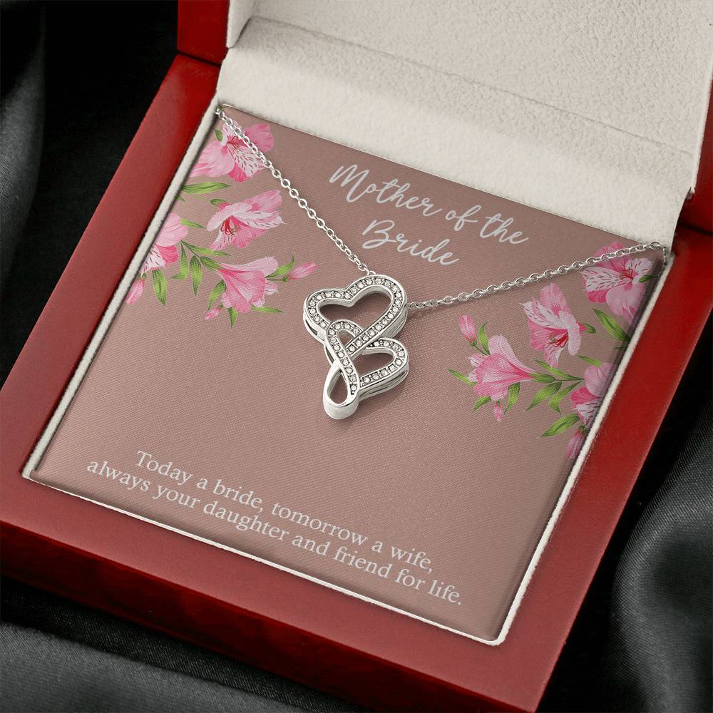 To My Mom of the Bride Gifts, Always Your Daughter, Double Heart Necklace For Women, Wedding Day Thank You Ideas From Bride