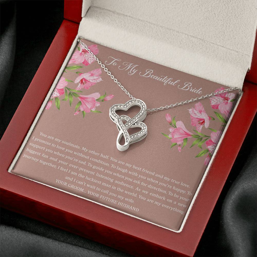 To My Bride Gifts, You Are My Soulmate My Other Half, Double Heart Necklace For Women, Wedding Day Thank You Ideas From Groom