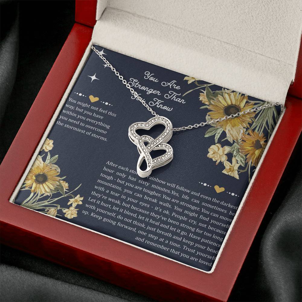 Encouragement Gifts, You Are Stronger, Motivational Double Heart Necklace For Women, Sympathy Inspiration Friendship Present
