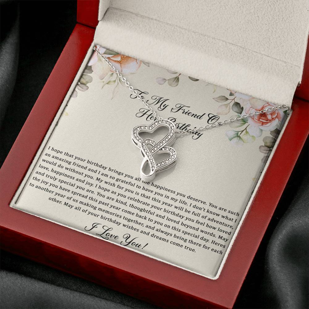 Birthday Gifts For Women, May Your Wishes Come True, Double Heart Necklace, Happy Birthday Message Card Jewelry For Friend
