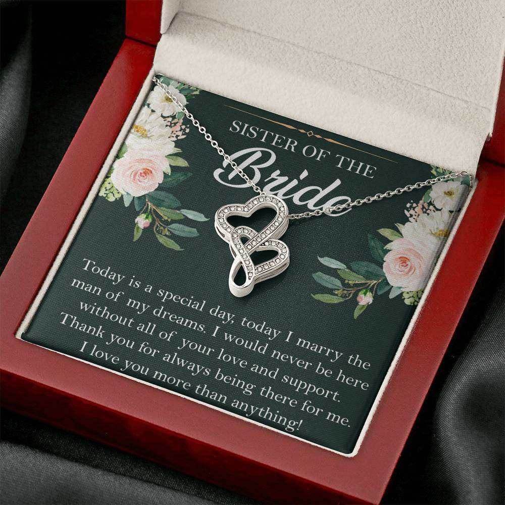 Sister of the Bride Gifts, Thank You for Being There, Double Heart Necklace For Women, Wedding Day Thank You Ideas From Bride