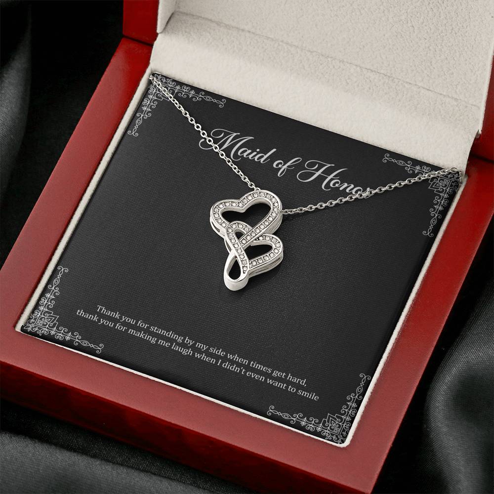 To My Maid of Honor Gifts, Thank You for Standing By My Side, Double Heart Necklace For Women, Wedding Day Thank You Ideas From Bride