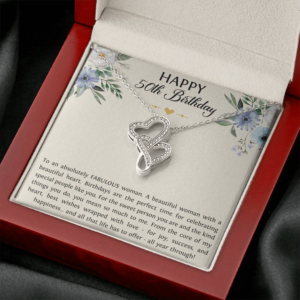 Fabulous Woman Double Heart Necklace - To a Fabulous Woman | 50th Birthday Gift