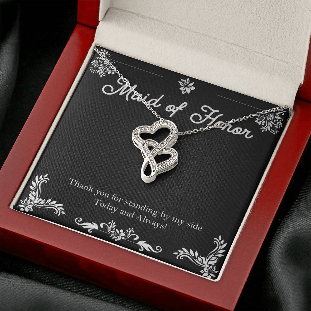 To My Maid Of Honor Gifts, Thank You For Standing By My Side, Double Heart Necklace For Women, Wedding Day Thank You Ideas From Bride