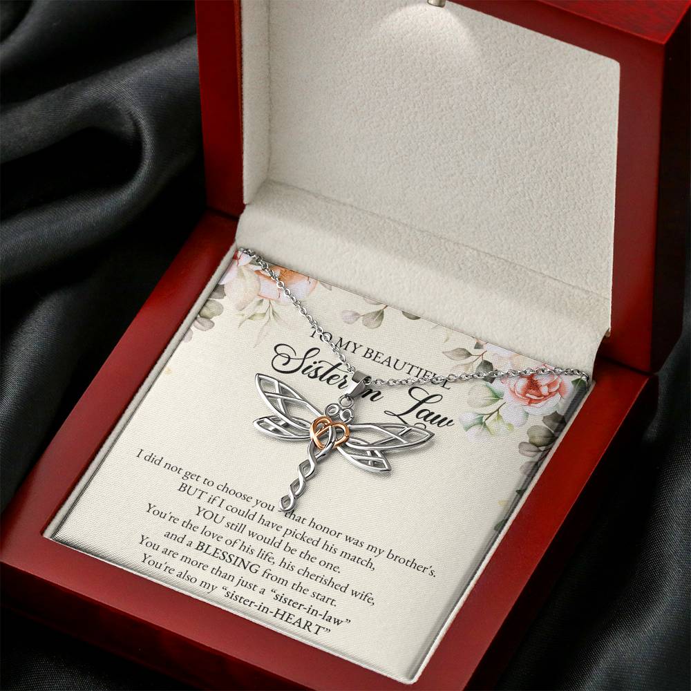 To My Sister-in-law Gifts, I Did Not Choose You, Dragonfly Necklace For Women, Birthday Present Idea From Sister