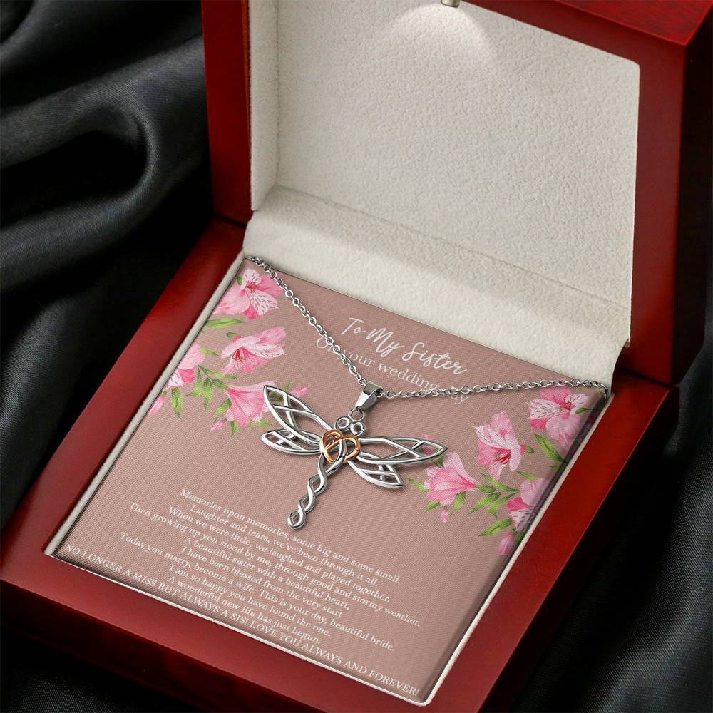 To My Bride Gifts, No Longer A Miss But Always A Sis, Dragonfly Necklace For Women, Wedding Day Thank You Ideas From Sister