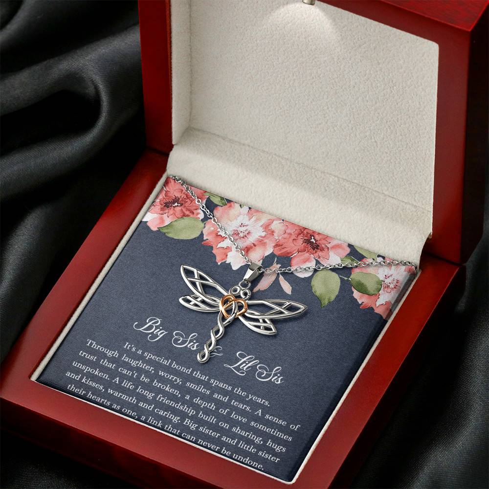 To My Sister Gifts, Big Sis and Lil Sis, Dragonfly Necklace For Women, Birthday Present Idea From Sister