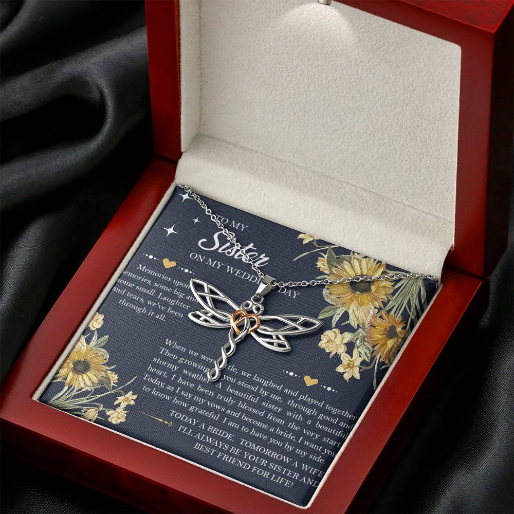 Sister of the Bride Gifts, I'll Always Be Your Sister, Dragonfly Necklace For Women, Wedding Day Thank You Ideas From Bride