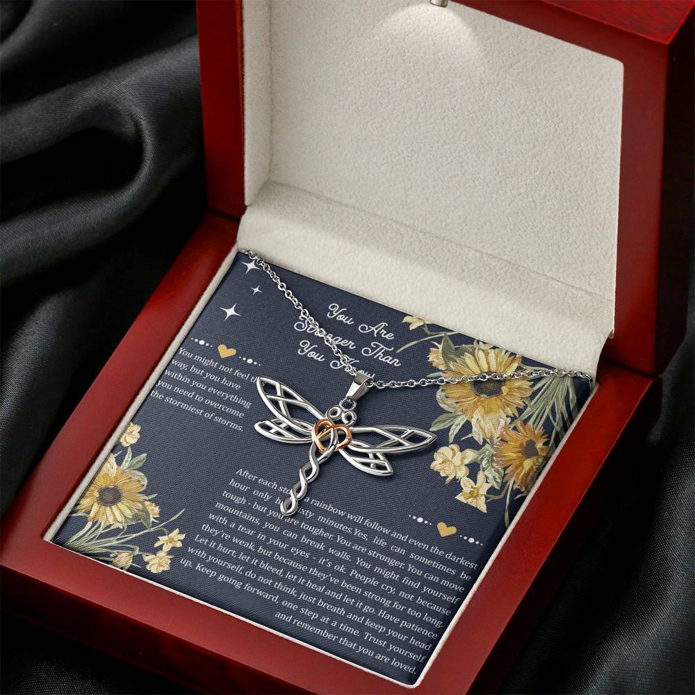 Encouragement Gifts, You Are Stronger, Motivational Dragonfly Necklace For Women, Sympathy Inspiration Friendship Present