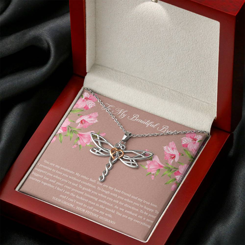 To My Bride Gifts, You Are My Soulmate My Other Half, Dragonfly Necklace For Women, Wedding Day Thank You Ideas From Groom