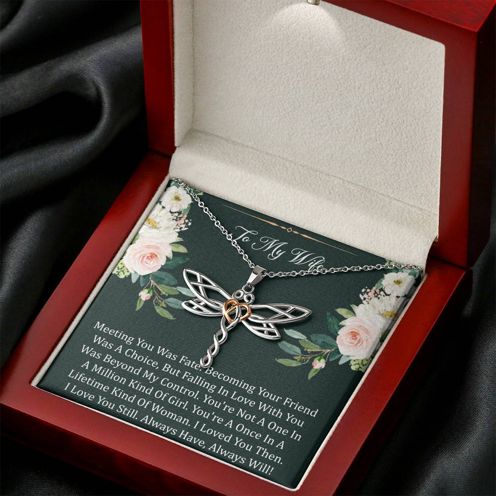 To My Wife, Meeting You Was Fate, Dragonfly Necklace For Women, Anniversary Birthday Gifts From Husband