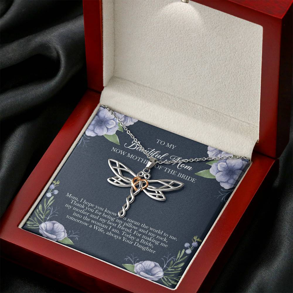 To My Mom of the Bride Gifts, You Mean The World To Me, Dragonfly Necklace For Women, Wedding Day Thank You Ideas From Bride