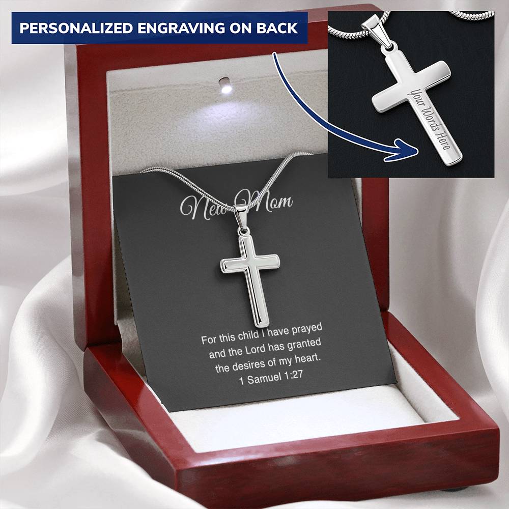 New Mom Cross Necklace - For This Child I Have Prayed | Pregnancy Gift
