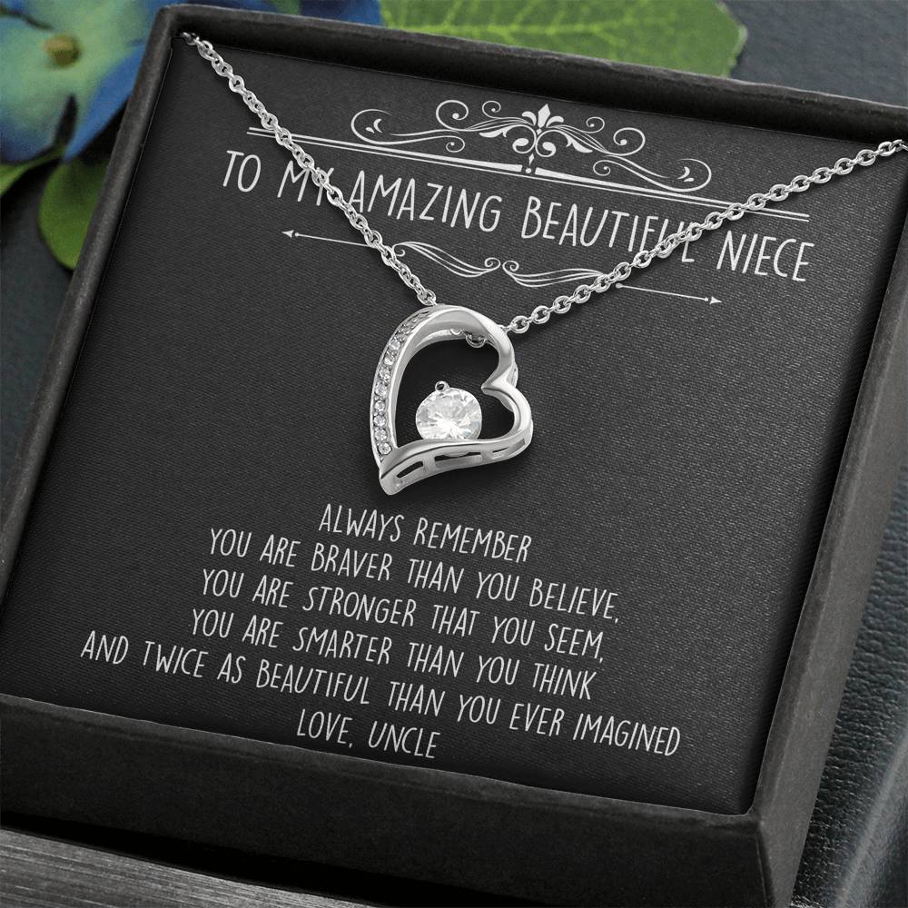 To My Niece  Gifts, Always Remember, Forever Love Heart Necklace For Women, Birthday Present Idea From Uncle