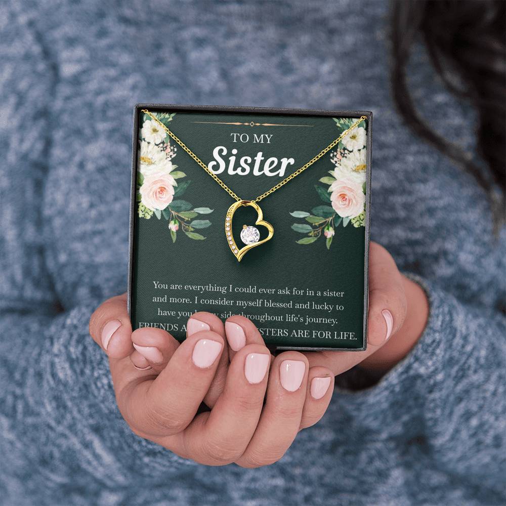 To My Sister Gifts, Friends Are Forever Sisters Are For Life, Forever Love Heart Necklace For Women, Birthday Present Idea From Sister