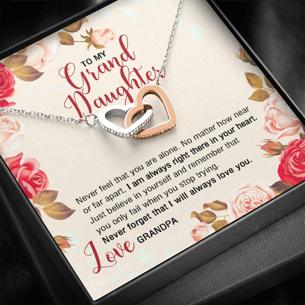 To My Grandaughter Gifts, Never forget that I will always love you Interlocking Heart Necklace For Women, Present From Grandpa