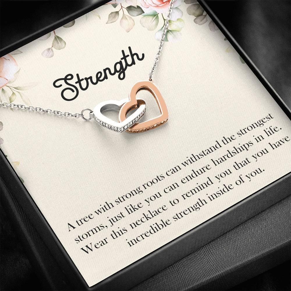 Encouragement Gifts, Strength, Motivational Interlocking Heart Necklace For Women, Sympathy Inspiration Friendship Present