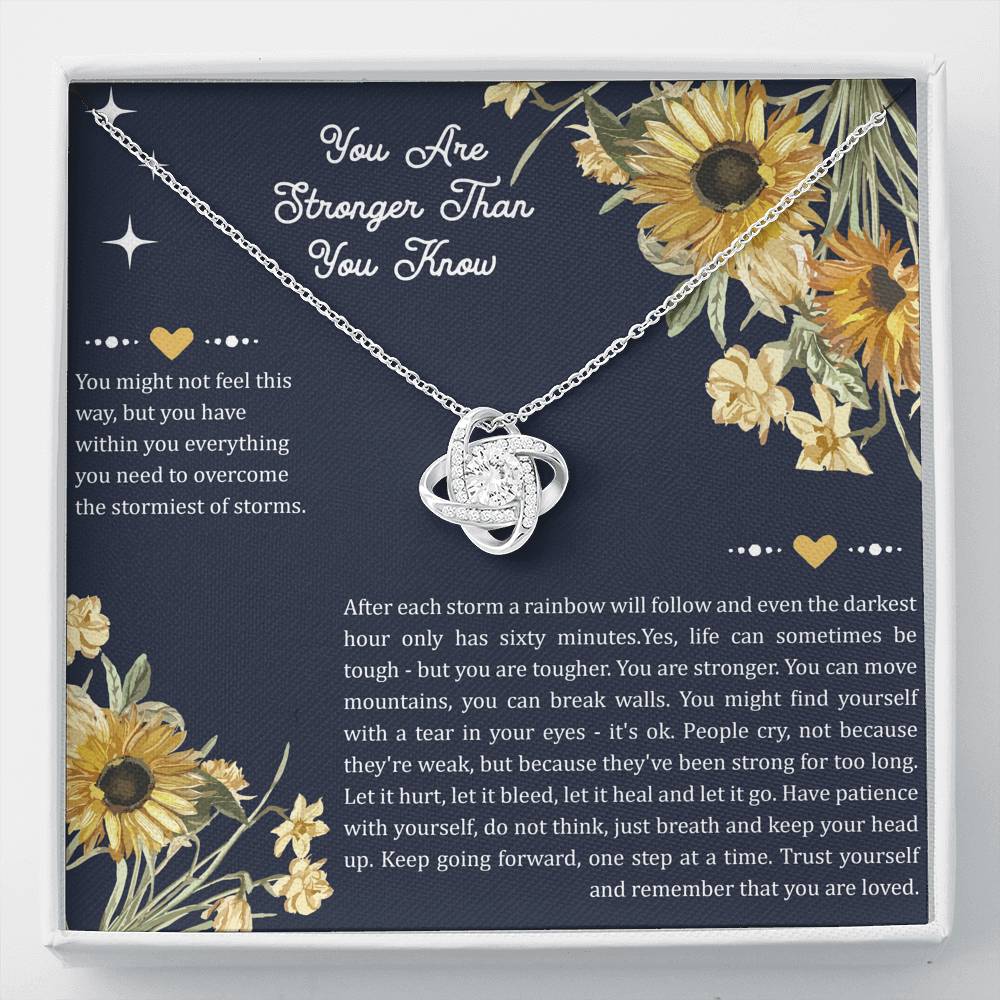 Encouragement Gifts, You Are Stronger, Motivational Love Knot Necklace For Women, Sympathy Inspiration Friendship Present