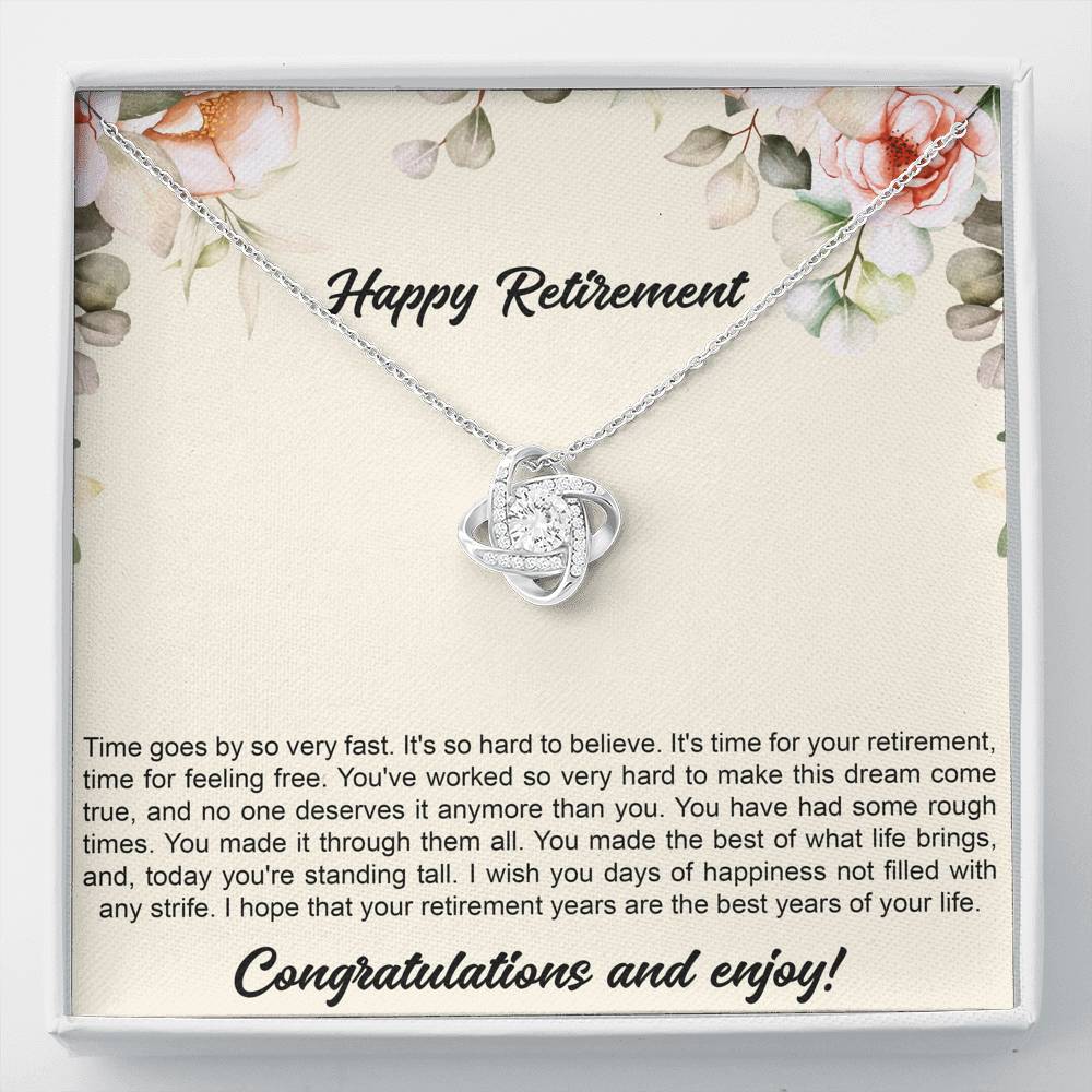Retirement Gifts, Congratulations, Happy Retirement Love Knot Necklace For Women, Retirement Party Favor From Friends Coworkers