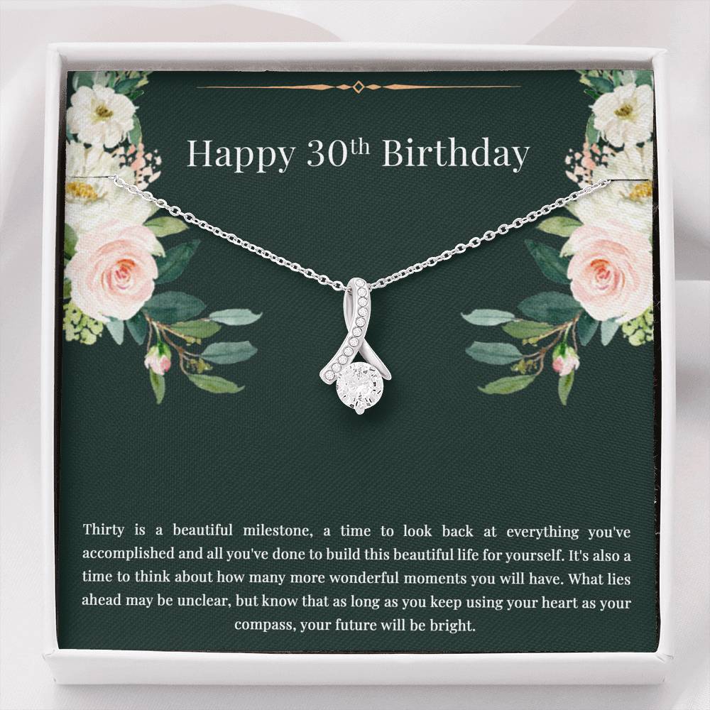 30th Birthday Gifts For Women, Thirty Is A Beautiful Milestone, Alluring Beauty Necklace, Happy Birthday Message Card Jewelry For Daughter