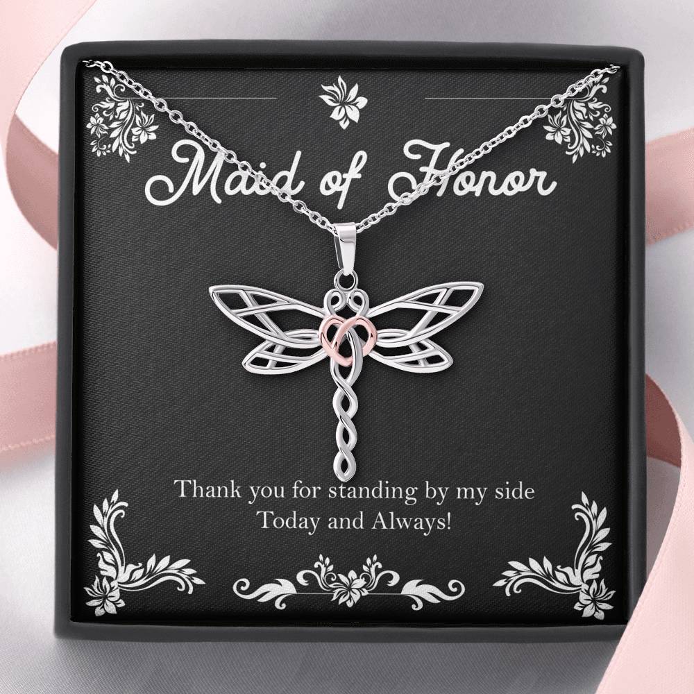 To My Maid Of Honor Gifts, Thank You For Standing By My Side, Dragonfly Necklace For Women, Wedding Day Thank You Ideas From Bride