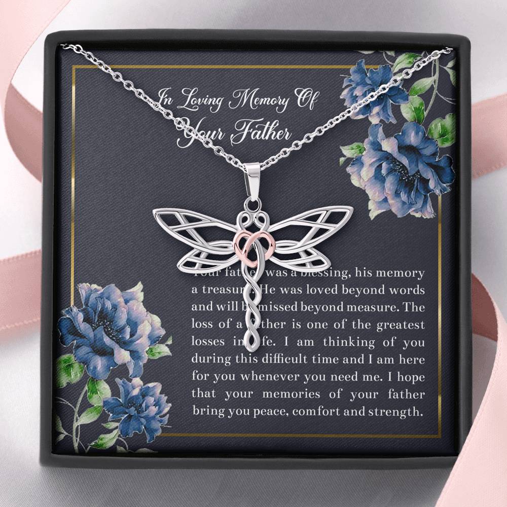 Loss of Father Gifts, In Loving Memory, Sympathy Dragonfly Necklace For Loss of Father, Memorial Sorry For Your Loss Present