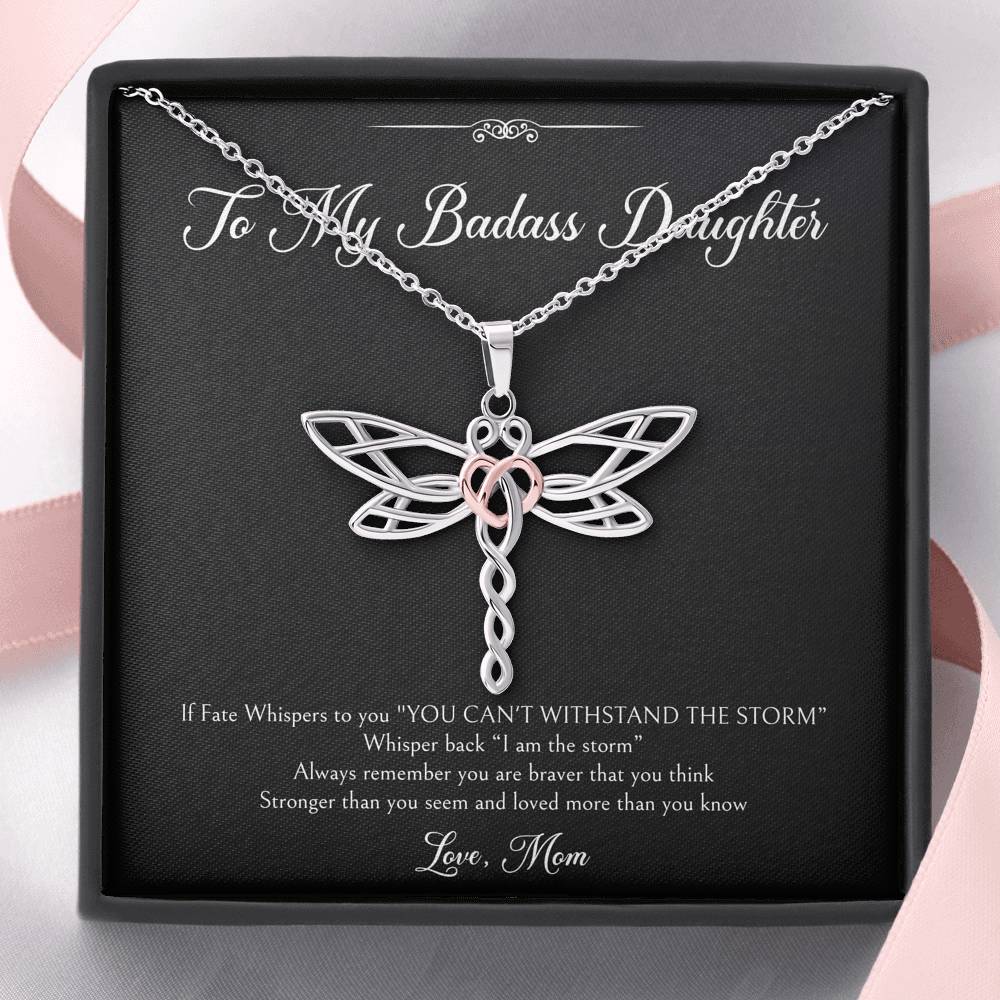 To My Badass Daughter Gifts, I Am The Storm, Dragonfly Necklace For Women, Birthday Present Idea From Mom
