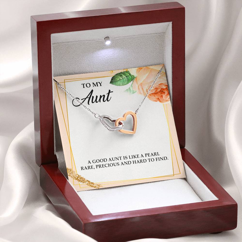 To My Aunt Gifts, A Good Aunt is Like a Pearl, Interlocking Heart Necklace For Women, Aunt Birthday Present From Niece Nephew