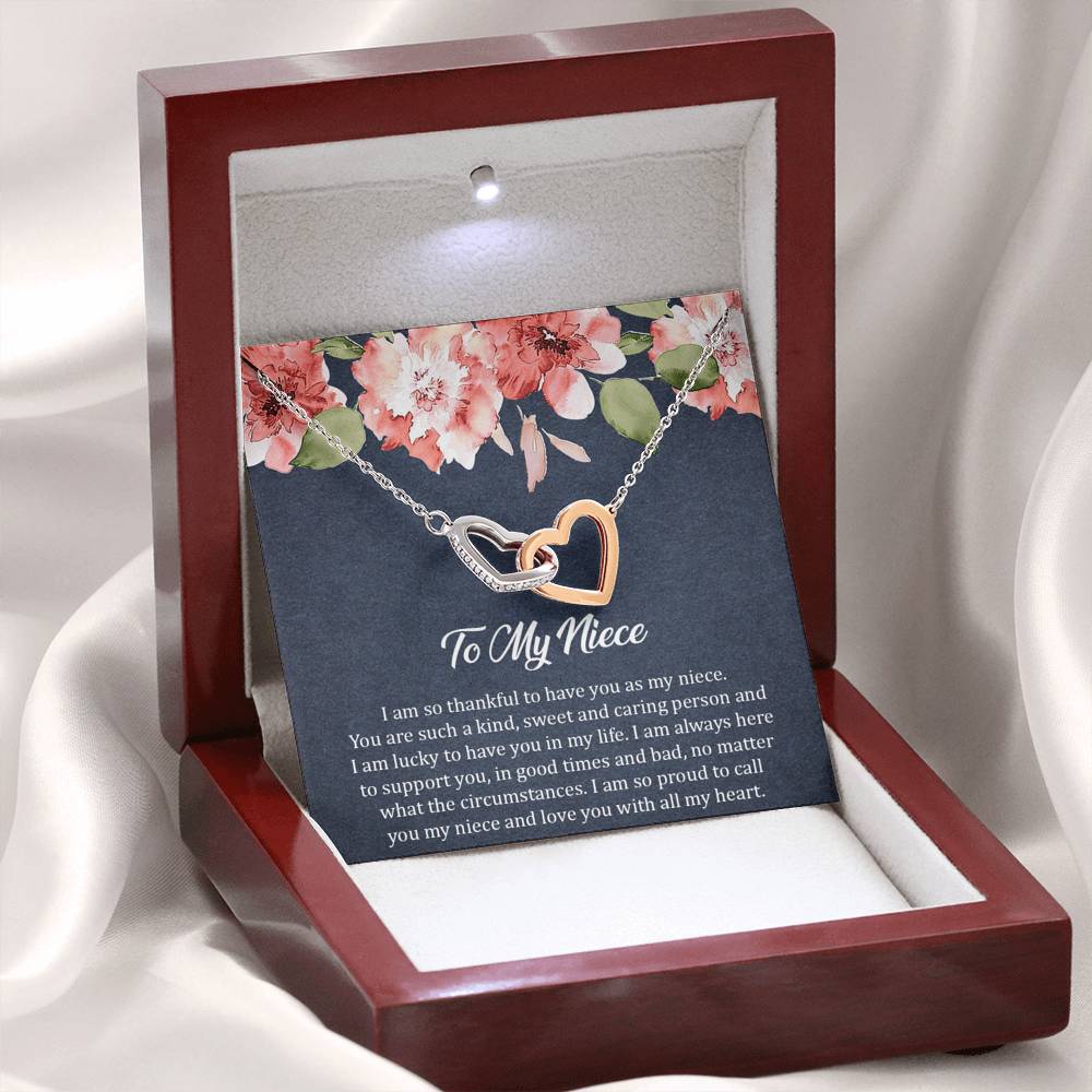 To My Niece Gifts, I'm So Thankful, Interlocking Heart Necklace For Women, Birthday Present Ideas From Aunt Uncle