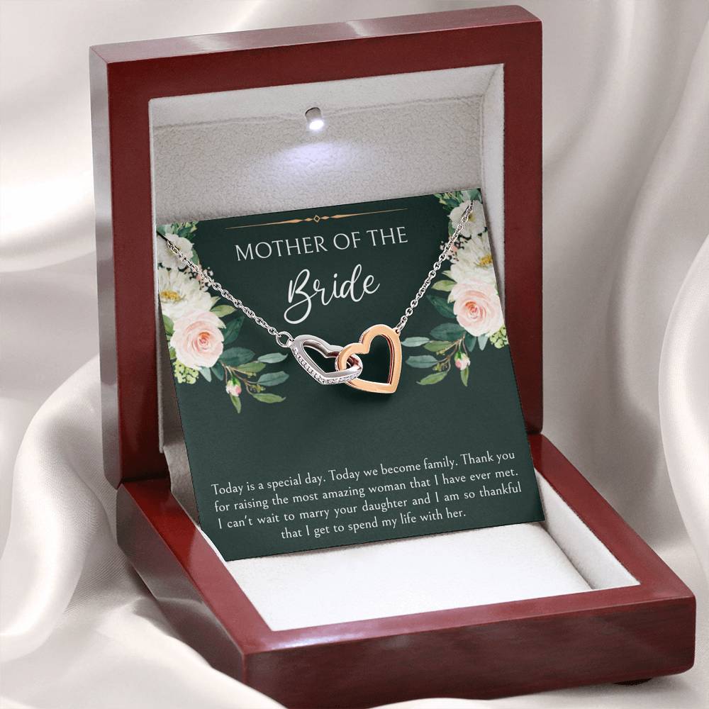 Mom of the Bride Gifts, Today We Become Family, Interlocking Heart Necklace For Women, Wedding Day Thank You Ideas From Groom