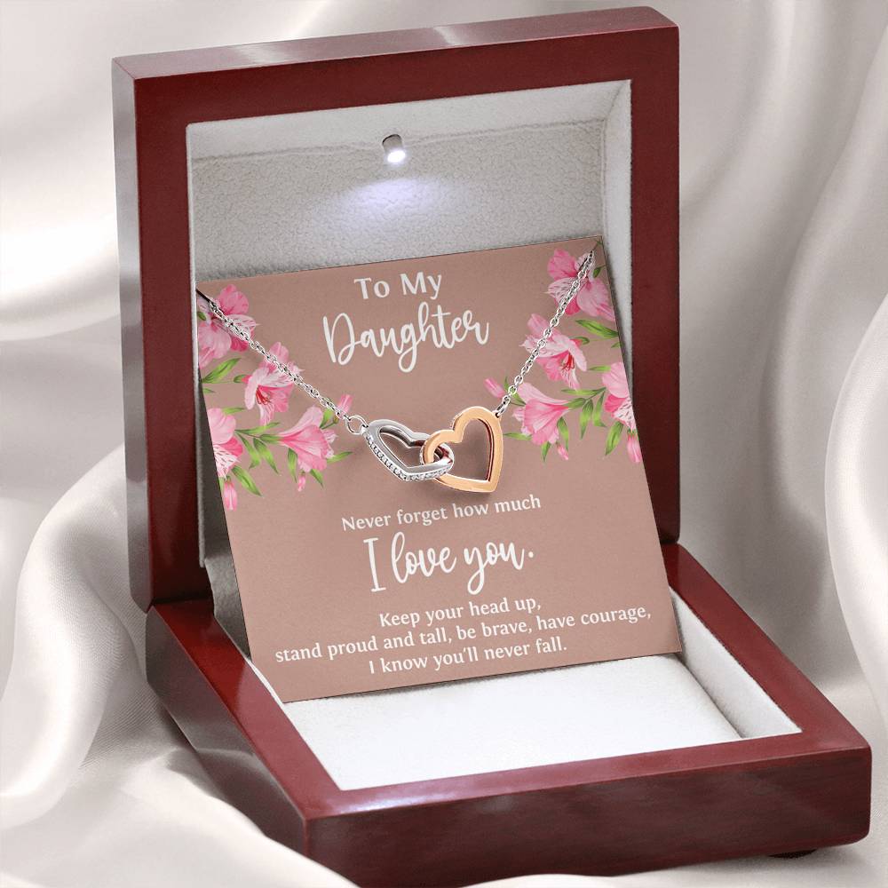 To My Daughter Gifts, Never Forget How Much I Love You, Interlocking Heart Necklace For Women, Birthday Present Ideas From Mom Dad