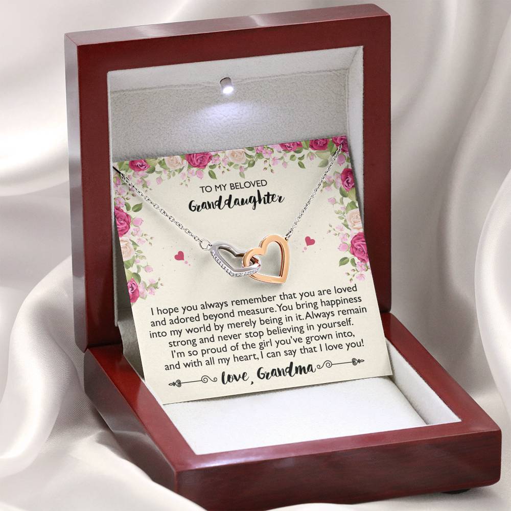 To My Granddaughter Gifts, I hope you always remember that you are loved, Interlocking Heart Necklace For Women, Present From Grandma