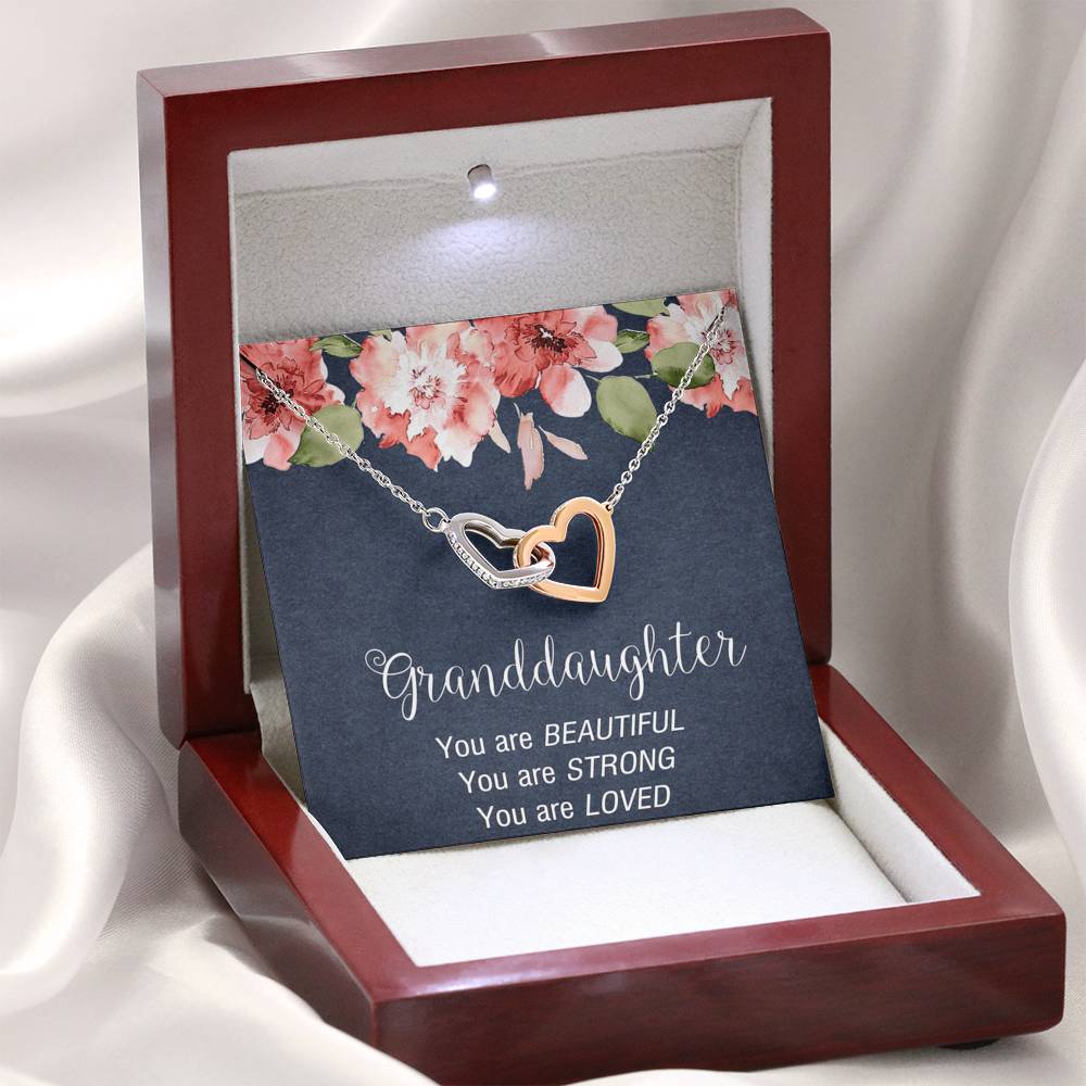 To My Granddaughter Gifts, You Are Loved, Interlocking Heart Necklace For Women, Present From Grandma
