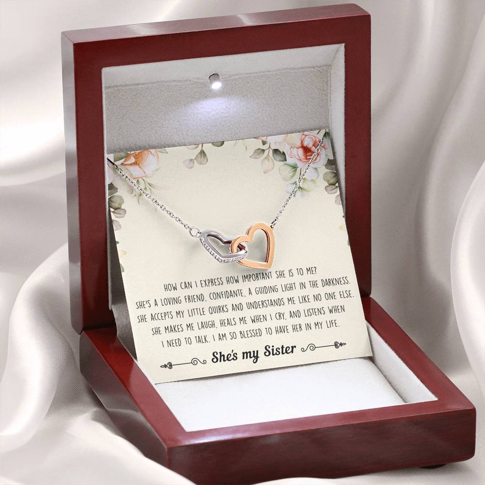 To My Sister Gifts, I Am Blessed To Have Her In My Life, Interlocking Heart Necklace For Women, Birthday Present Ideas From Sister Brother