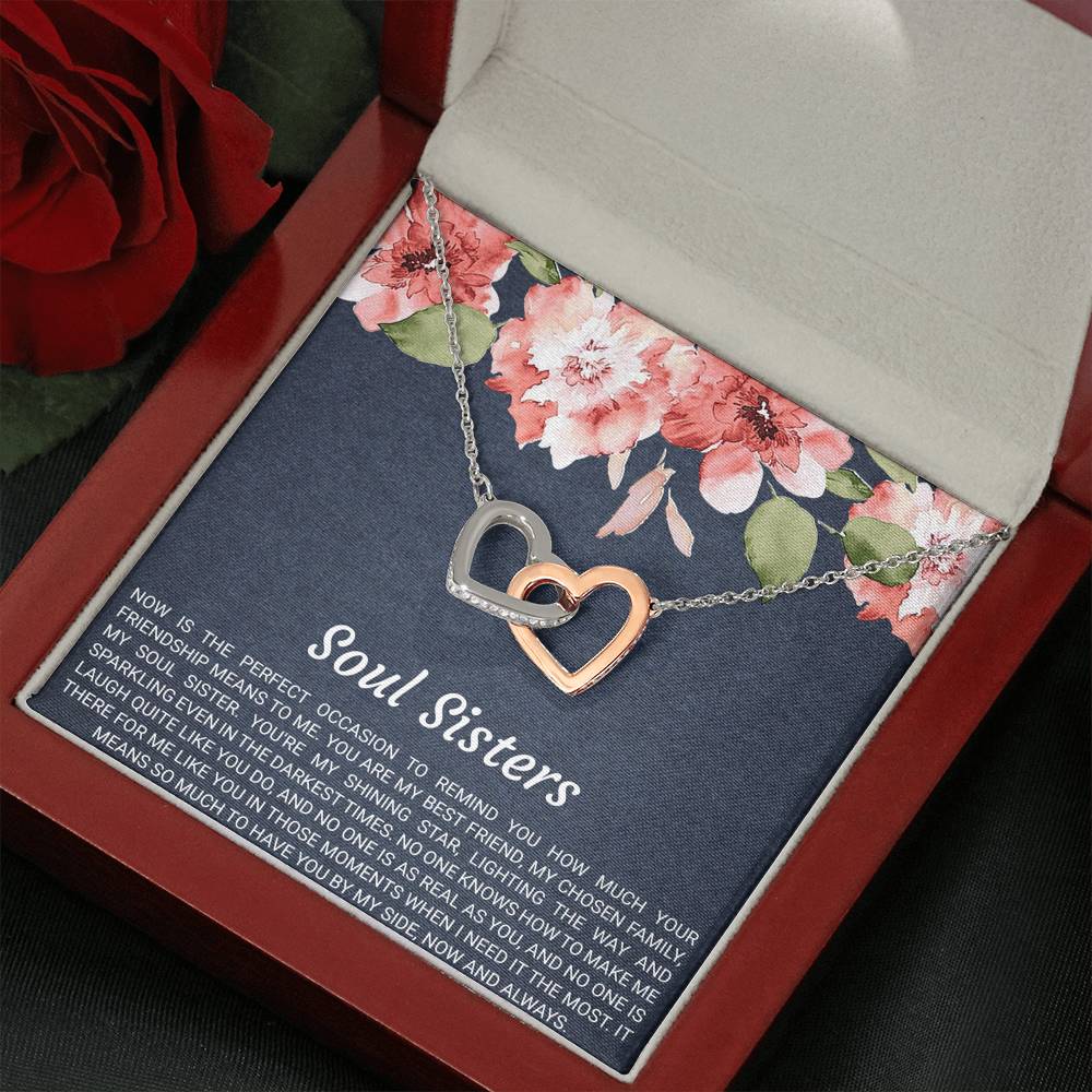 To My Best Friend Gifts, Soul Sisters, Interlocking Heart Necklace For Women, Birthday Present Idea From Bestie