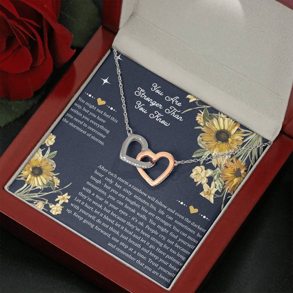 Encouragement Gifts, You Are Stronger, Motivational Interlocking Heart Necklace For Women, Sympathy Inspiration Friendship Present