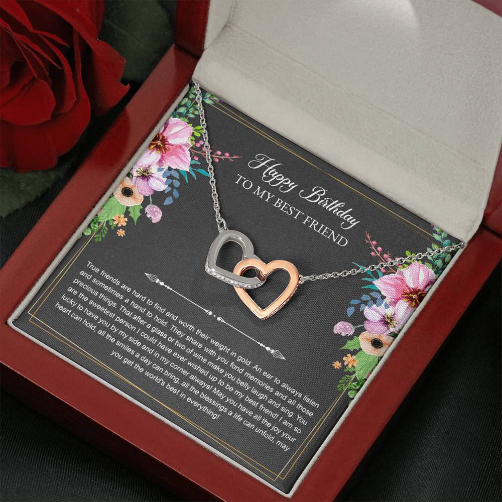 Birthday Gifts For Women, Lucky To Have You, Interlocking Heart Necklace, Happy Birthday Message Card Jewelry For Best Friend