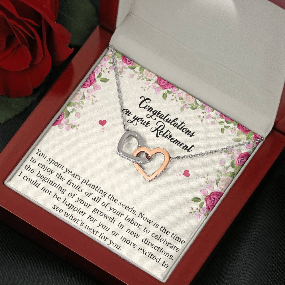 Retirement Gifts, Fruit of Your Labor, Happy Retirement Interlocking Heart Necklace For Women, Retirement Party Favor From Friends Coworkers