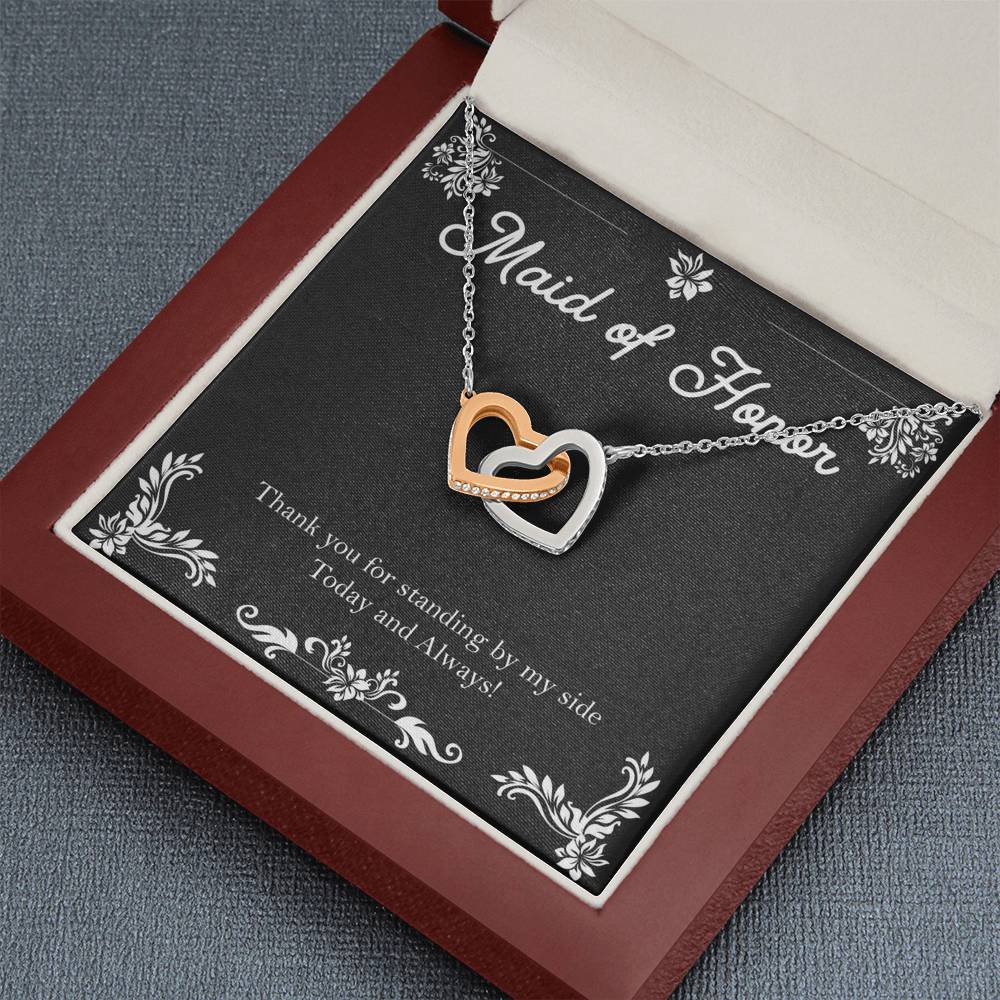 To My Maid Of Honor Gifts, Thank You For Standing By My Side, Interlocking Heart Necklace For Women, Wedding Day Thank You Ideas From Bride