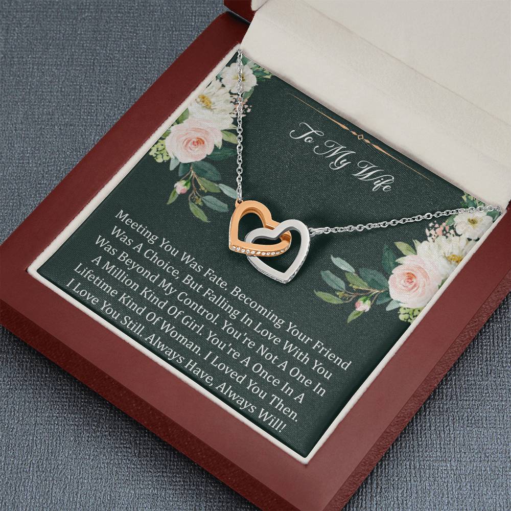 To My Wife, Meeting You Was Fate, Interlocking Heart Necklace For Women, Anniversary Birthday Gifts From Husband