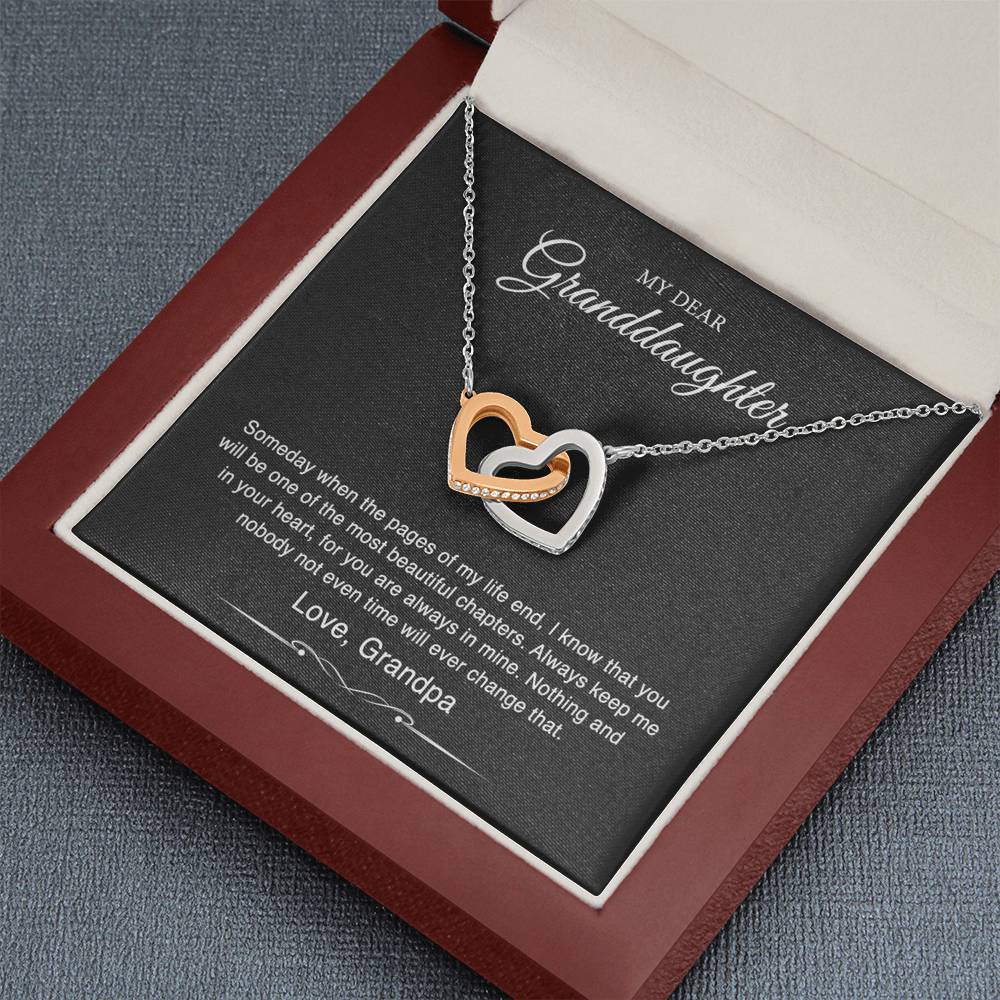 To My Granddaughter Gifts From Grandpa, Someday When The Pages Of My Life End, Interlocking Heart Necklace For Women, Birthday Present Idea From Grandfather